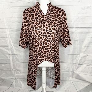 Unique Hi-Lo Leopard Pattern Tunic Top Order Plus